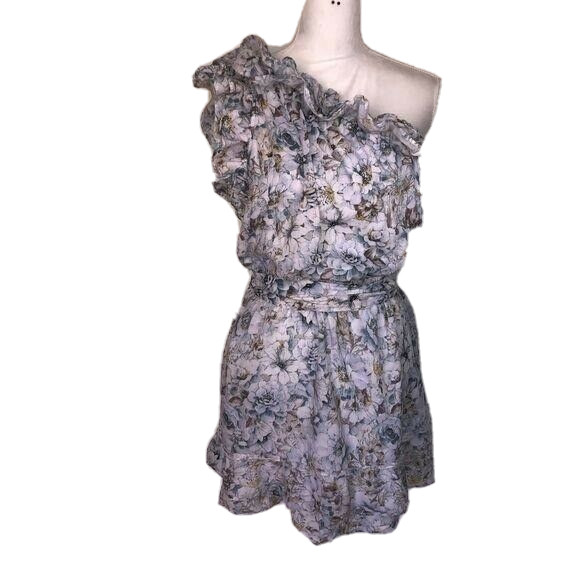 Happy x Nature Dress Womens Medium Mini Floral Elastic Waist One Shoulder Belt
