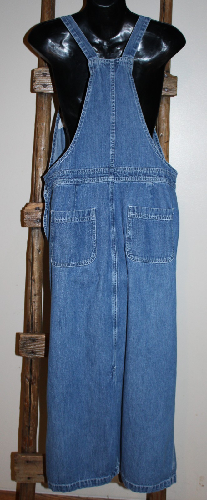Womens~VINTAGE 90s~FADED GLORY~Medium Wash~BIB OVERALL Dress~Distressed~COTTON~M