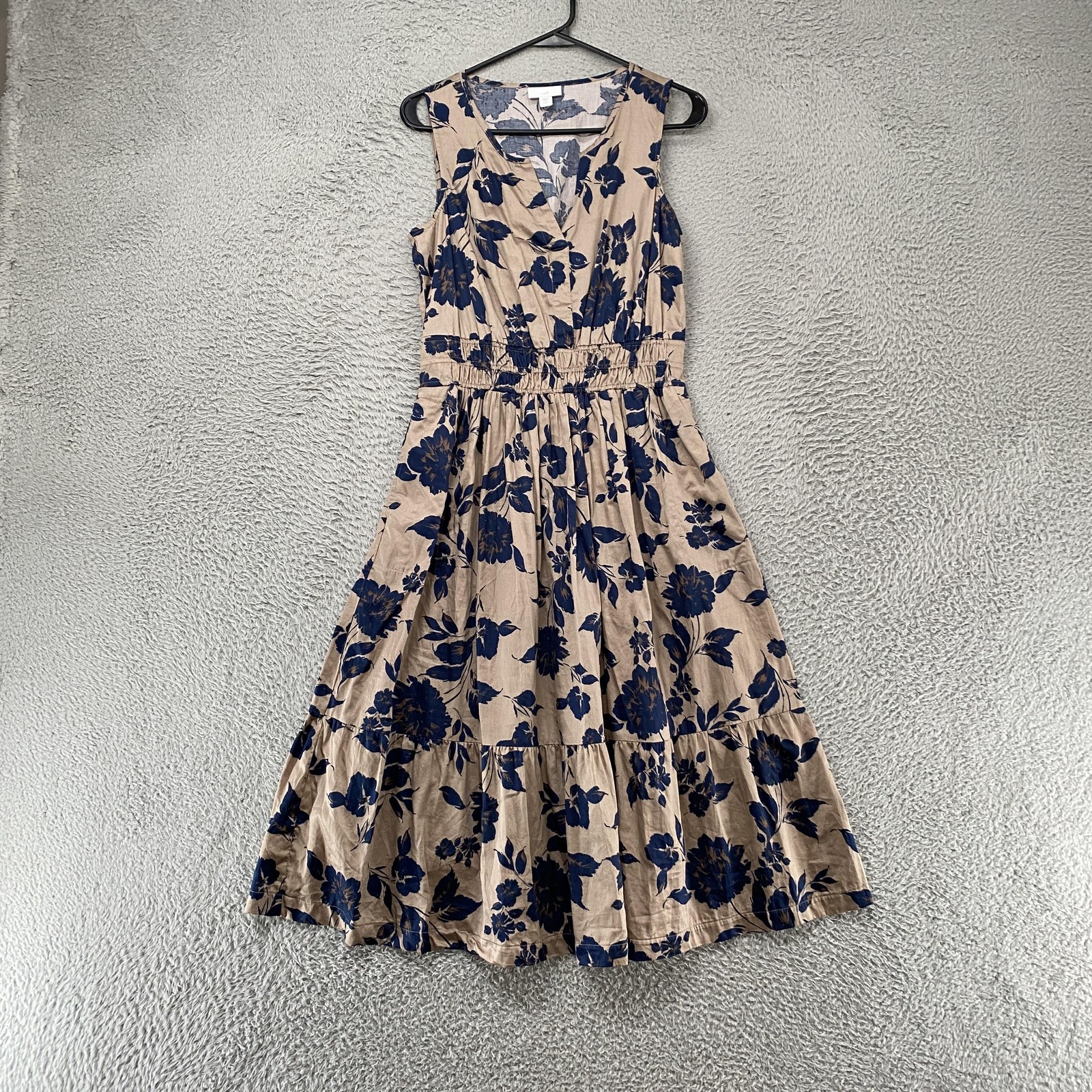 J. Jill Dress Womens S Petite Floral Carefree Smocked Fit Flare Midi Sundress