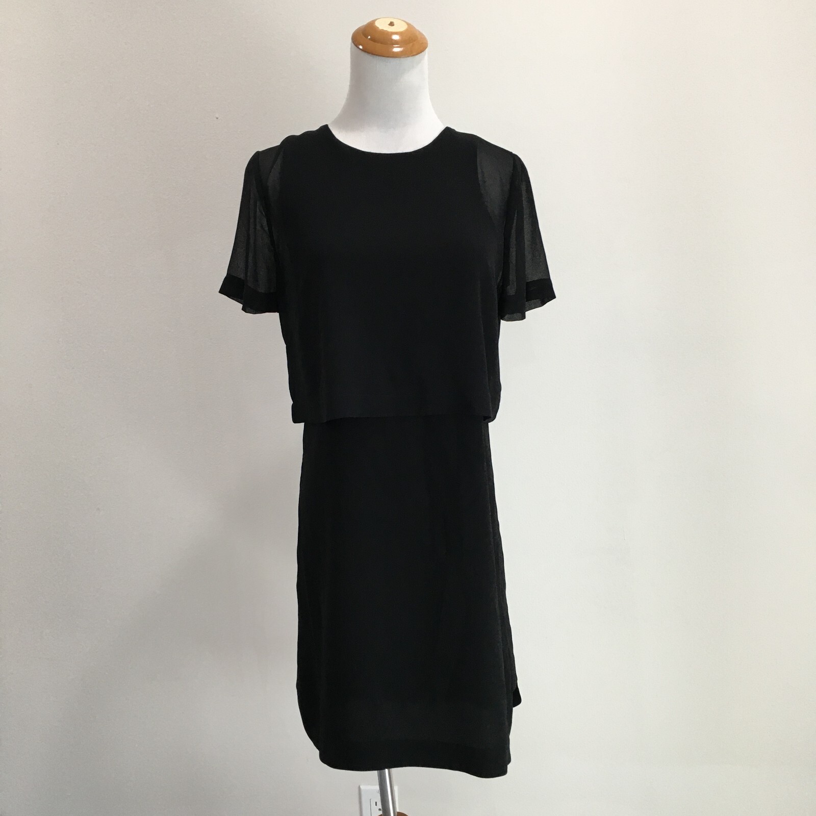 BCBGMAXAZRIA Black KRISTY Overlay Split Back Short Sleeve Dress Womens sz XS