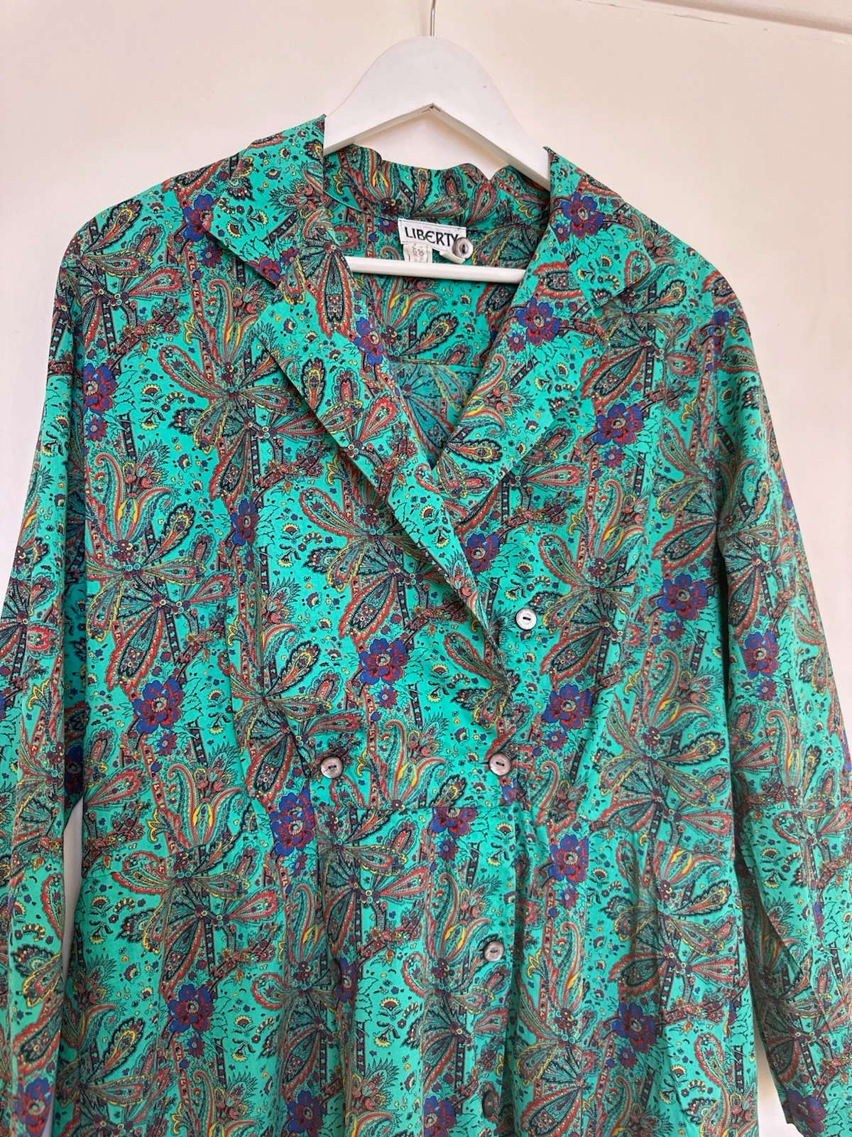 Rare vintage Liberty Turquoise Paisley collared Long Sleeve Shirt Dress