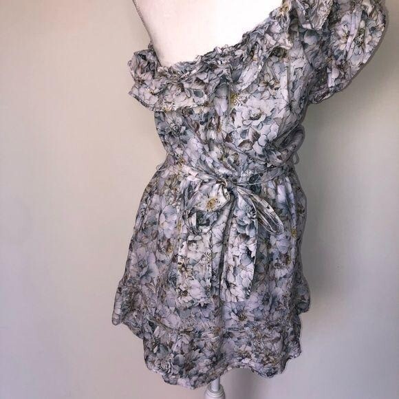 Happy x Nature Dress Womens Medium Mini Floral Elastic Waist One Shoulder Belt