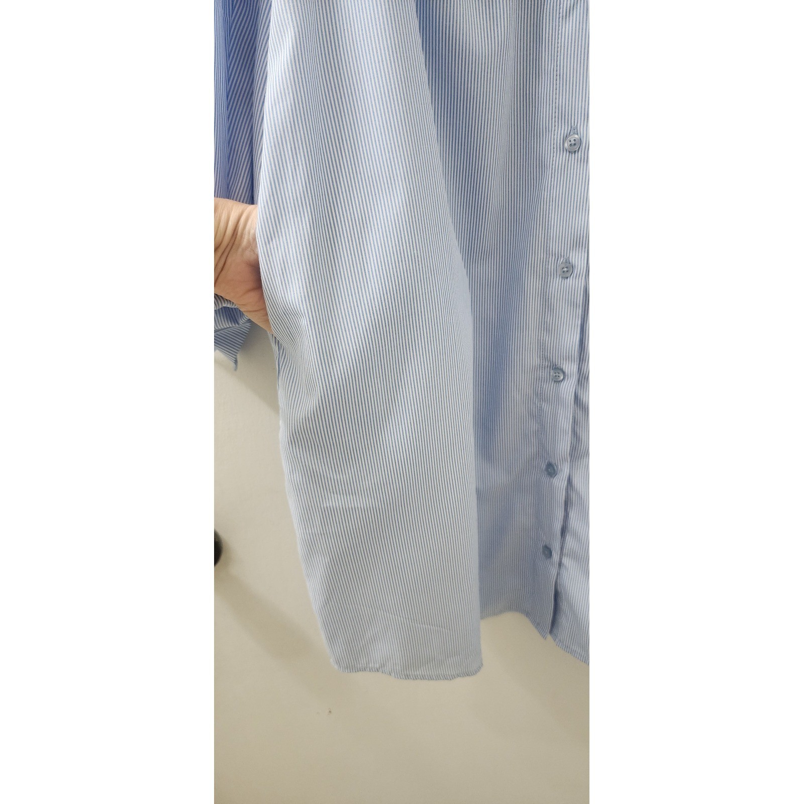 Label by 5 Twelve Blue White Pinstripe Cold Shoulder Ruffle Shirt Dress Size 12