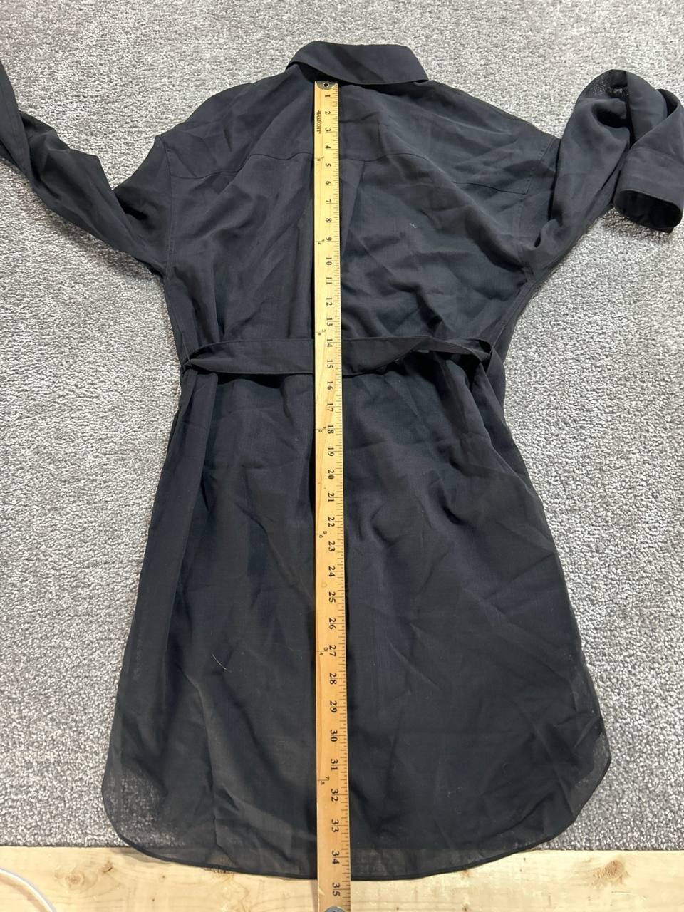 Theory Belted Shirt Dress Womens P Black Cotton Stretch Button Front Rounded Hem