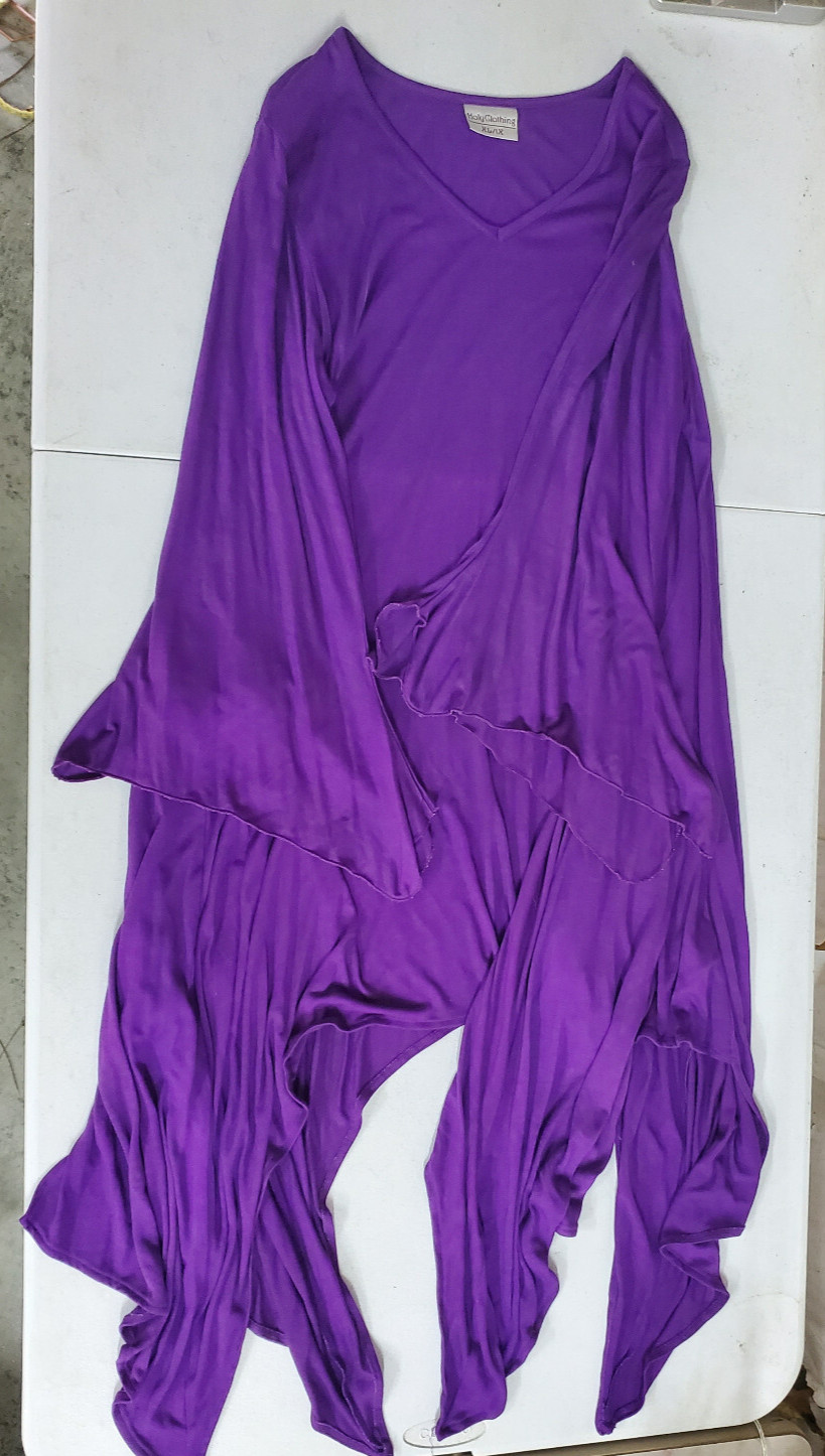Holy Clothing XL Long SleeveTunic Purple Flared Cuffs Long Shark Bite Hem-line