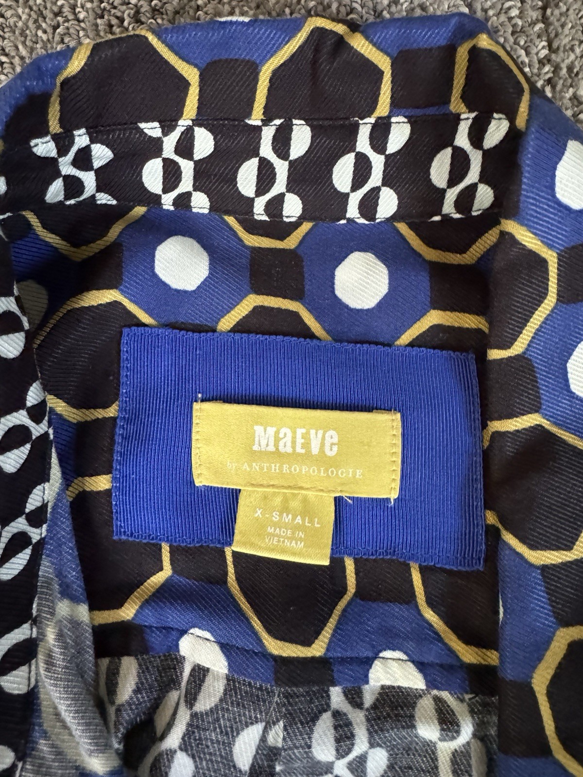 Maeve Anthropologie Geometric Button Front Collared Handkerchief Dress XS Midi