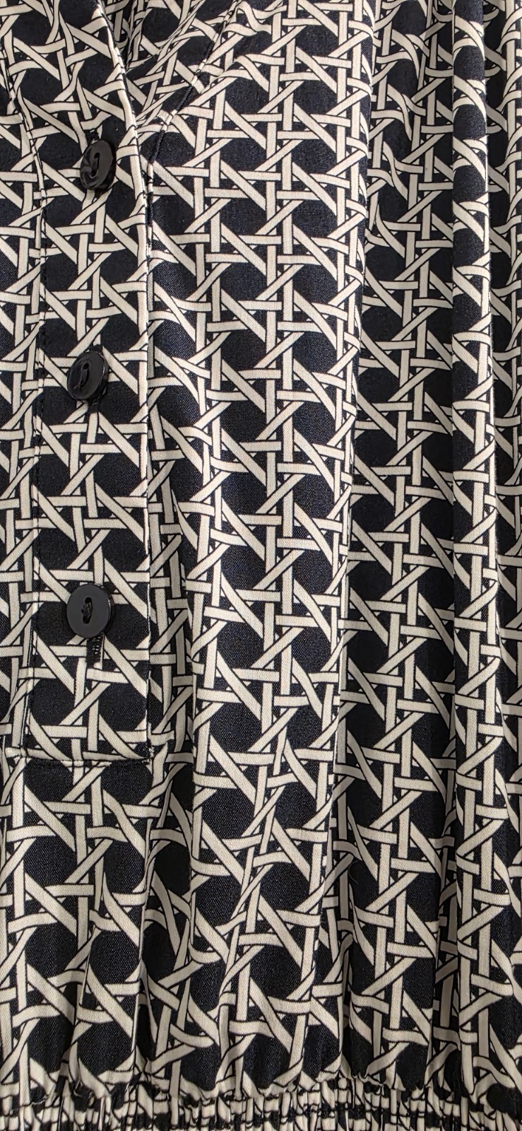 Chicos Navy White Geometric Cane Basketweave Tiered Midi Dress Smocked 00 Sz 2