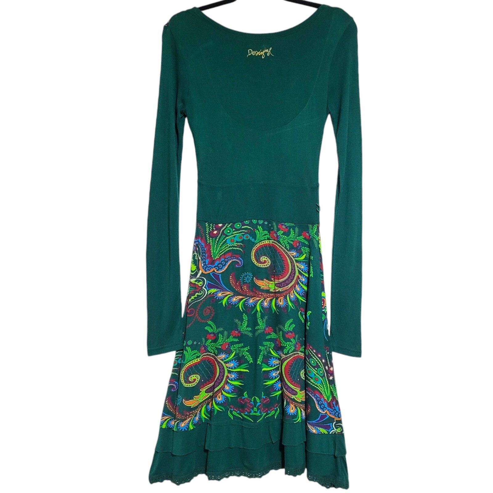 Desigual Vest Stella Green Printed Long Sleeve A-Line Dress Unique Women’s US XS