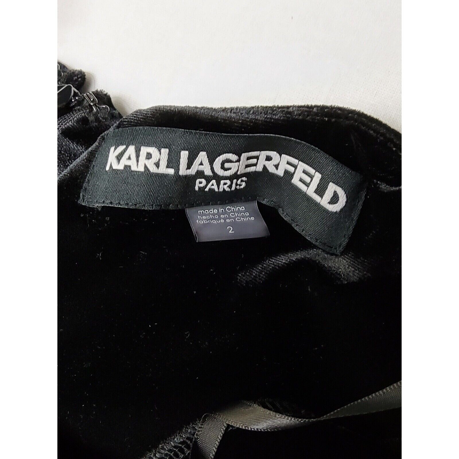 Karl Lagerfeld Paris Dress Womens 2 Black Velvet Sheer Sleeve Gothic Party NWT