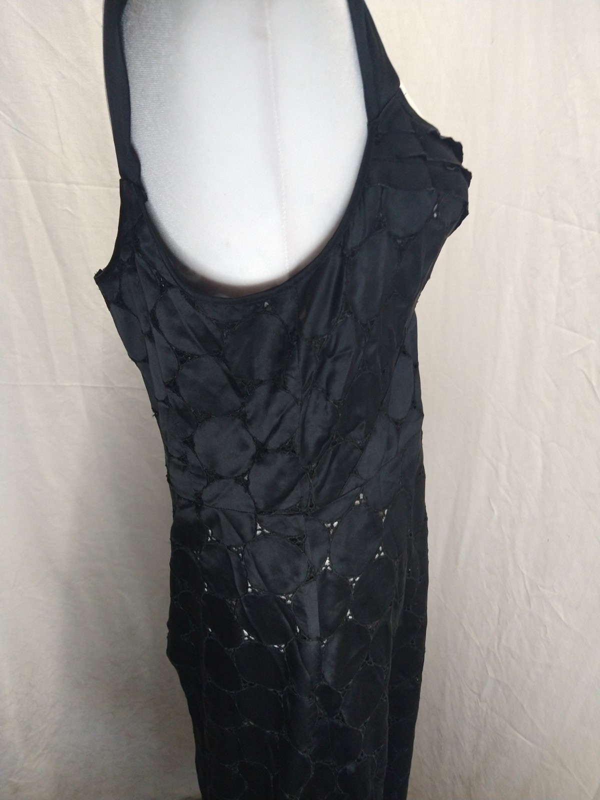 Asian Silk Little Black Dress Open Knit Raw Hem Dark Romantic Goth Punk Size L