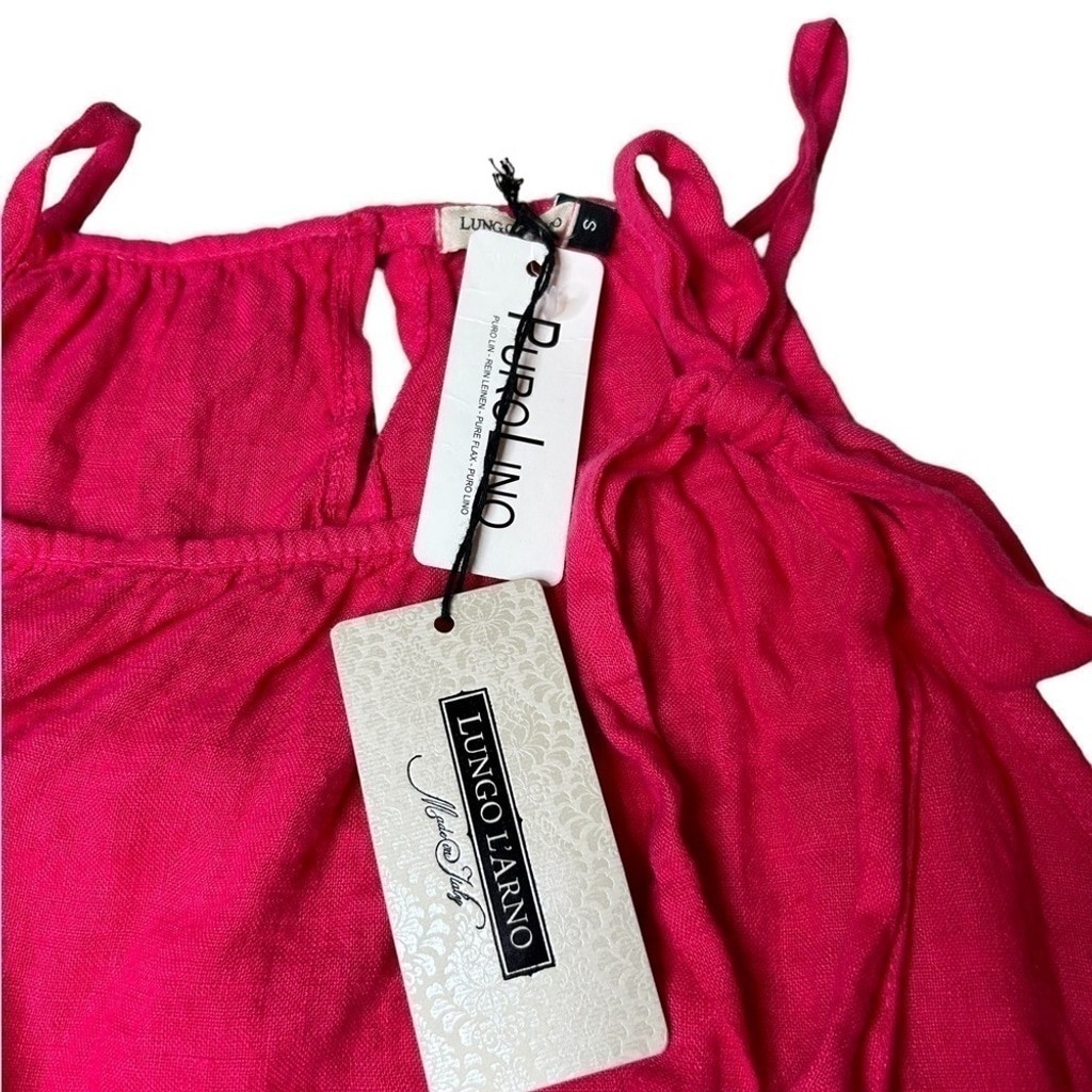 Lungo L’arno Women’s Pink Linen Dress Made In Italy Summer Beach Casual Small