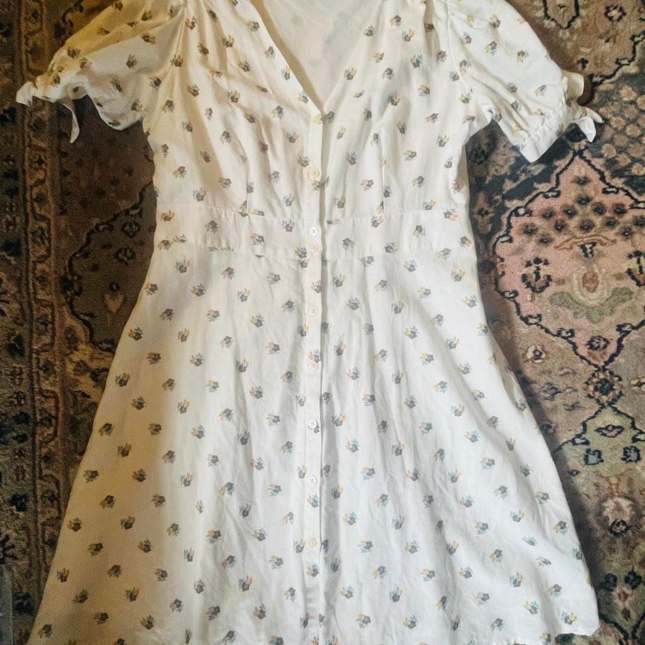 Gap Linen Cotton Floral Button Front Puff Sleeve Dress