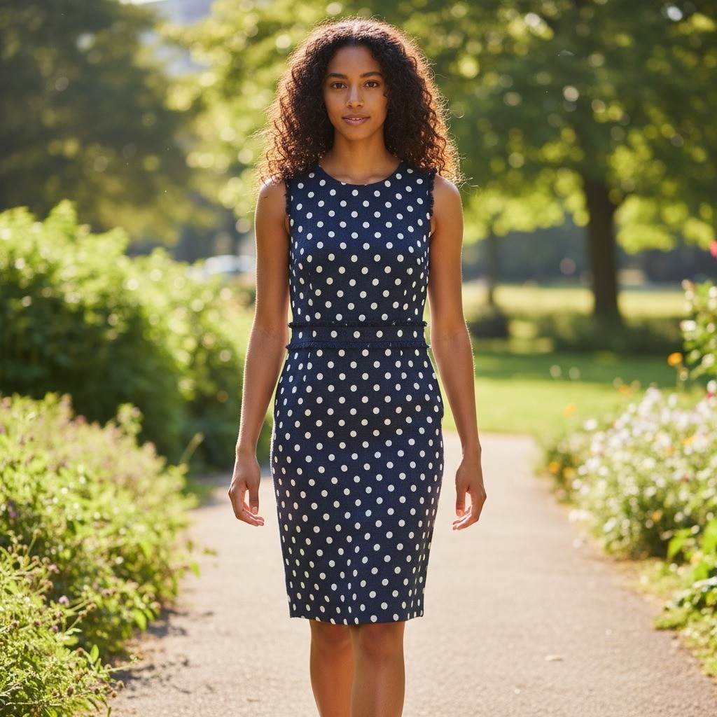 J.Crew Sheath Dress Women Navy Blue Polka Dot Fringe Tweed Preppy 8T
