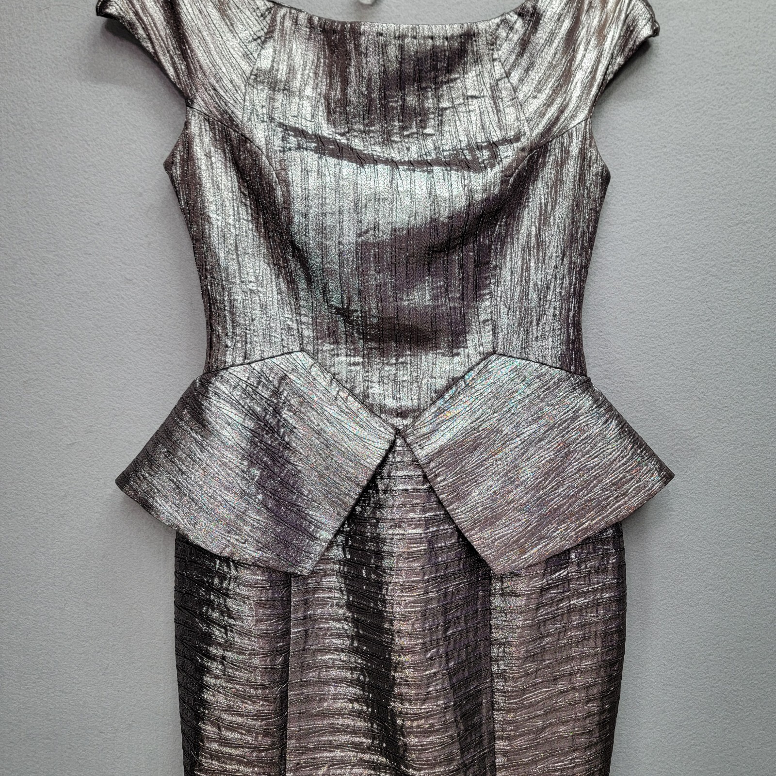 JOHN PAUL ATAKER PLEATED METALLIC SATIN OFF-SHOULDER GOWN, SIZE 38 $2600
