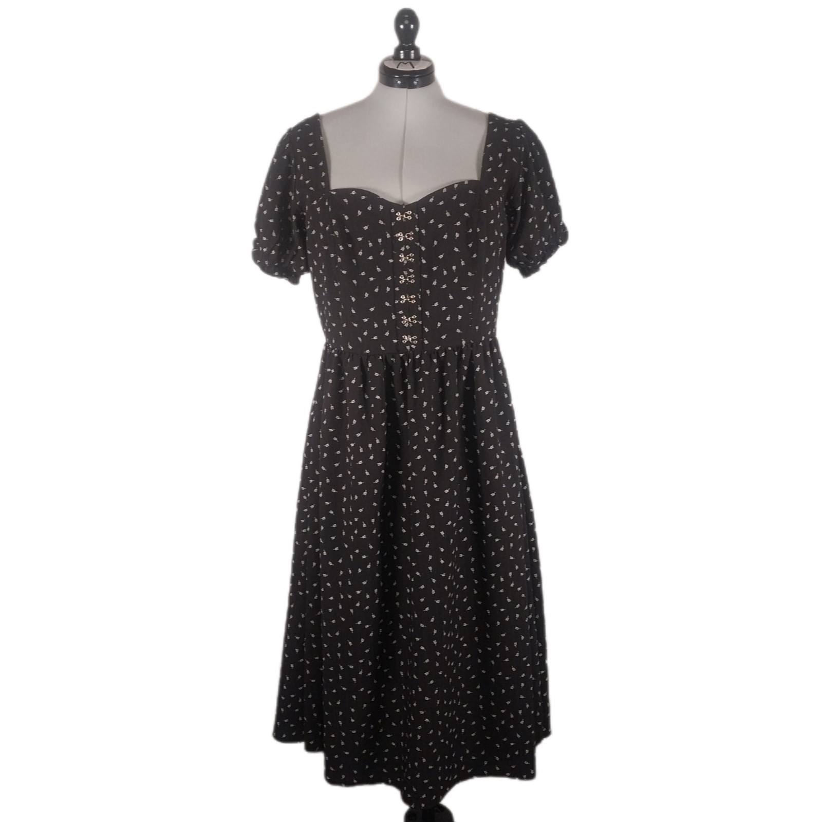 Disturbia Gothic Floral Print Midi Dress Square Collar Puff Sleeve Grunge US 12