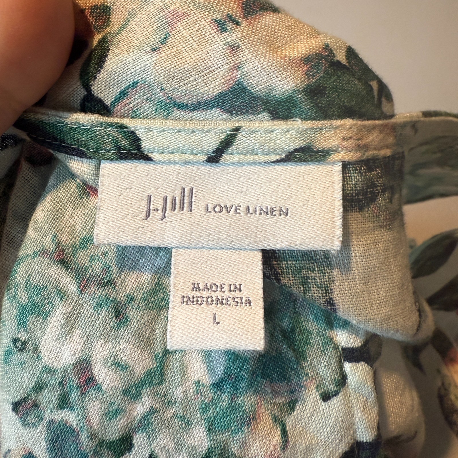 J Jill Women L Linen Dress Hydrangea Floral Sleeveless Lightweight Breathable