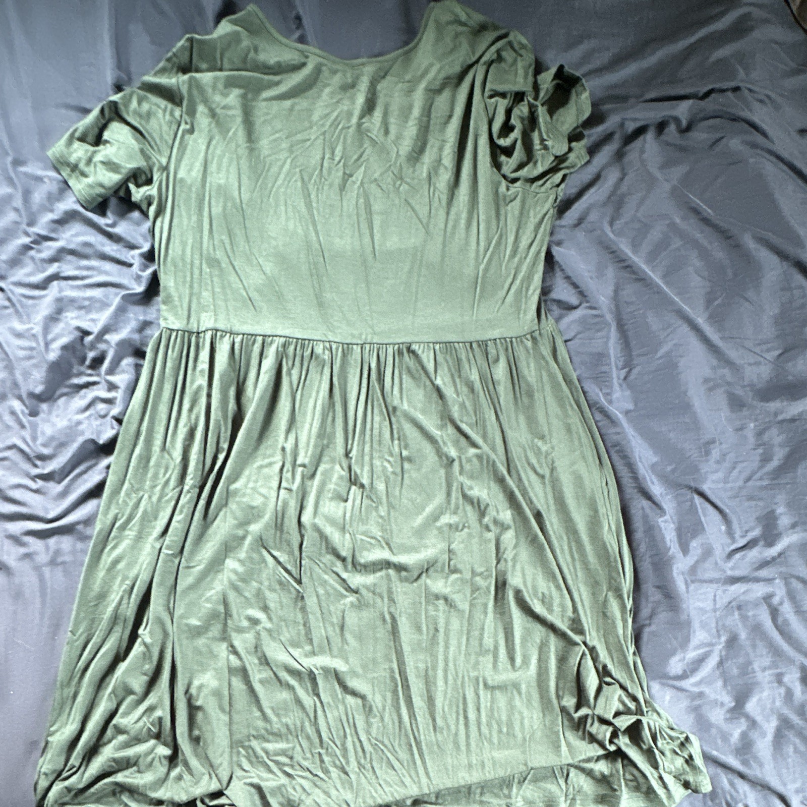 DuneRish Women’s Green Solid Round Neck Ruffle Sleeve Fit & Flare Dress 2XL
