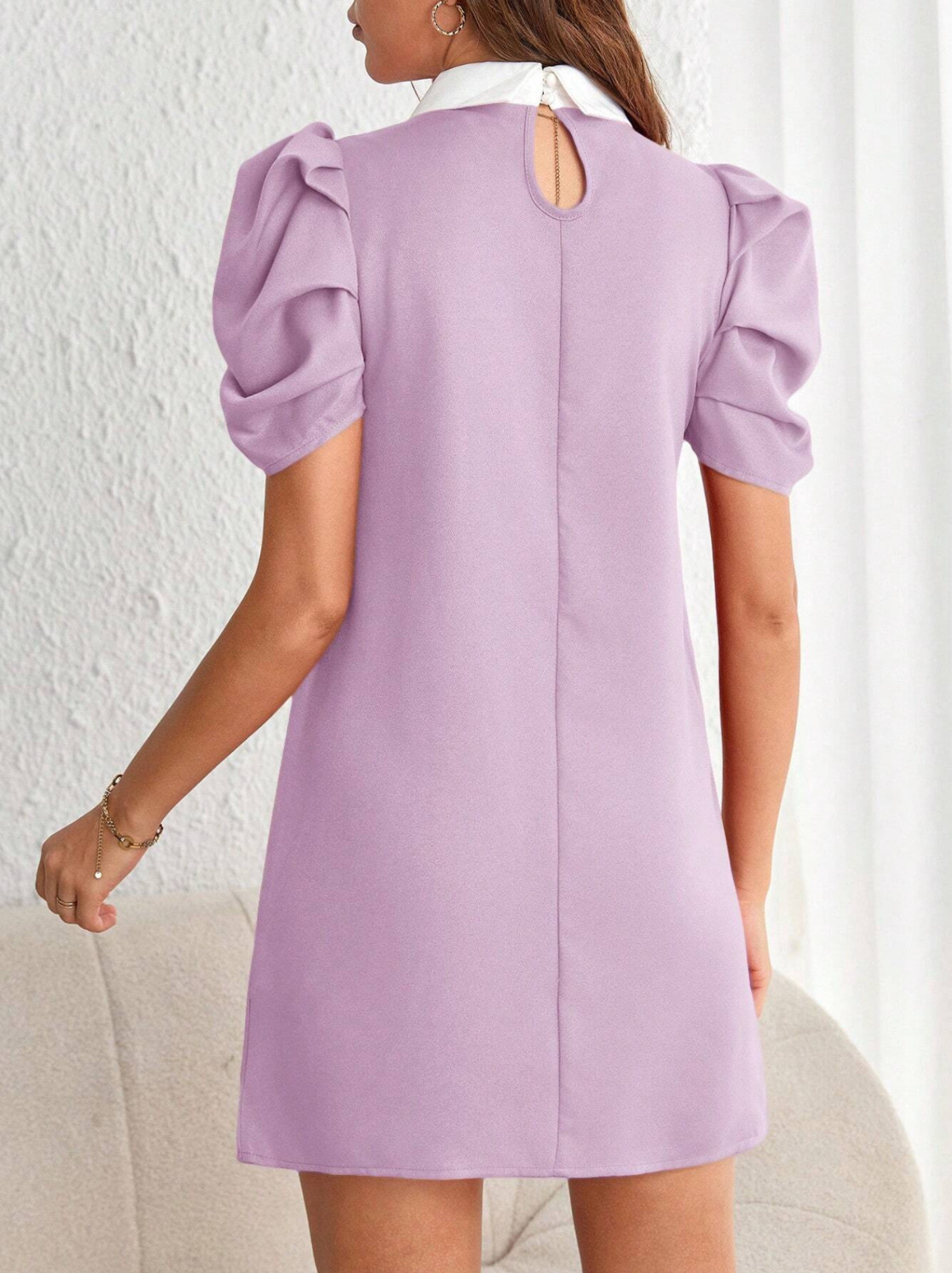 Purple Privé Pearls Beaded Puff Sleeve Dress Sz XS S M L XL