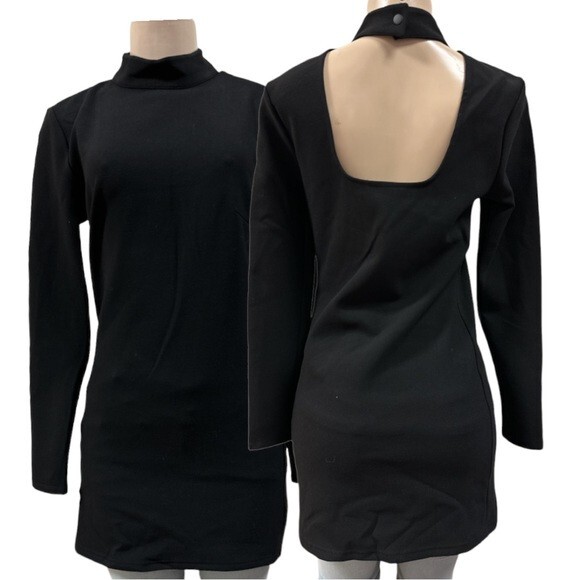 Future Collective – Women’s Long Sleeve Open Back Mini Dress – Black Size XS
