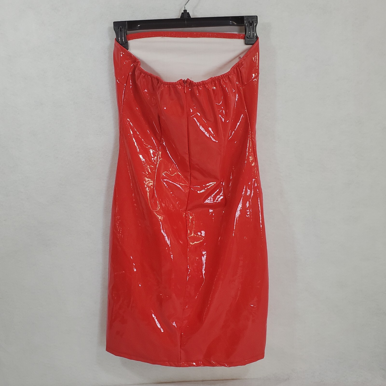 Women Genuine Red Party Clubwear Slim Fit Sleeveless Latex Tube Dress Shiny L