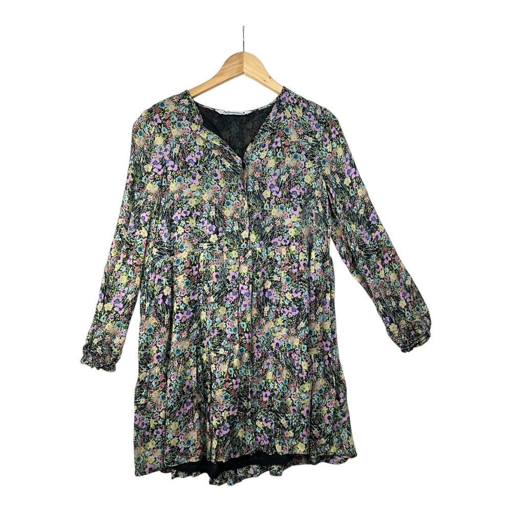 Zara Floral Print Long Sleeve Mini Dress size XS Multicolor