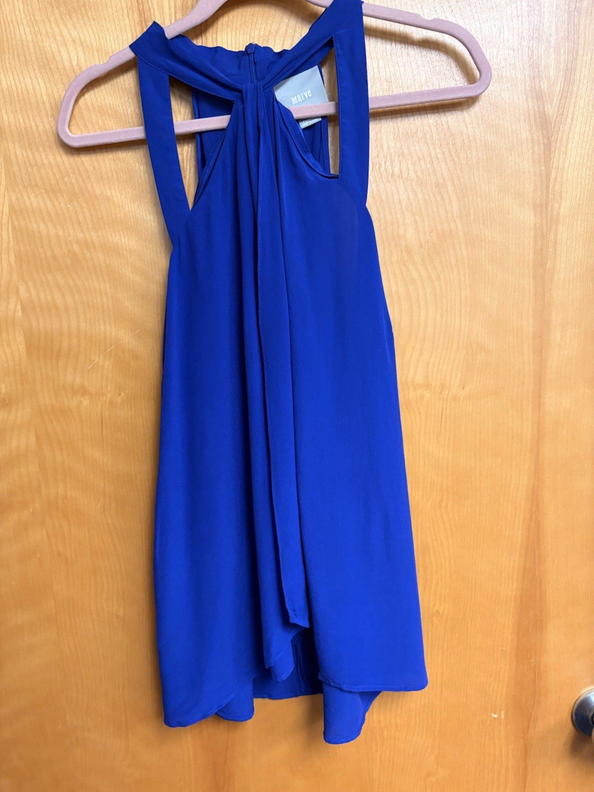 Maeve Women’s Blue Solid Sleeveless High Neck Blouse Zip back Size XL