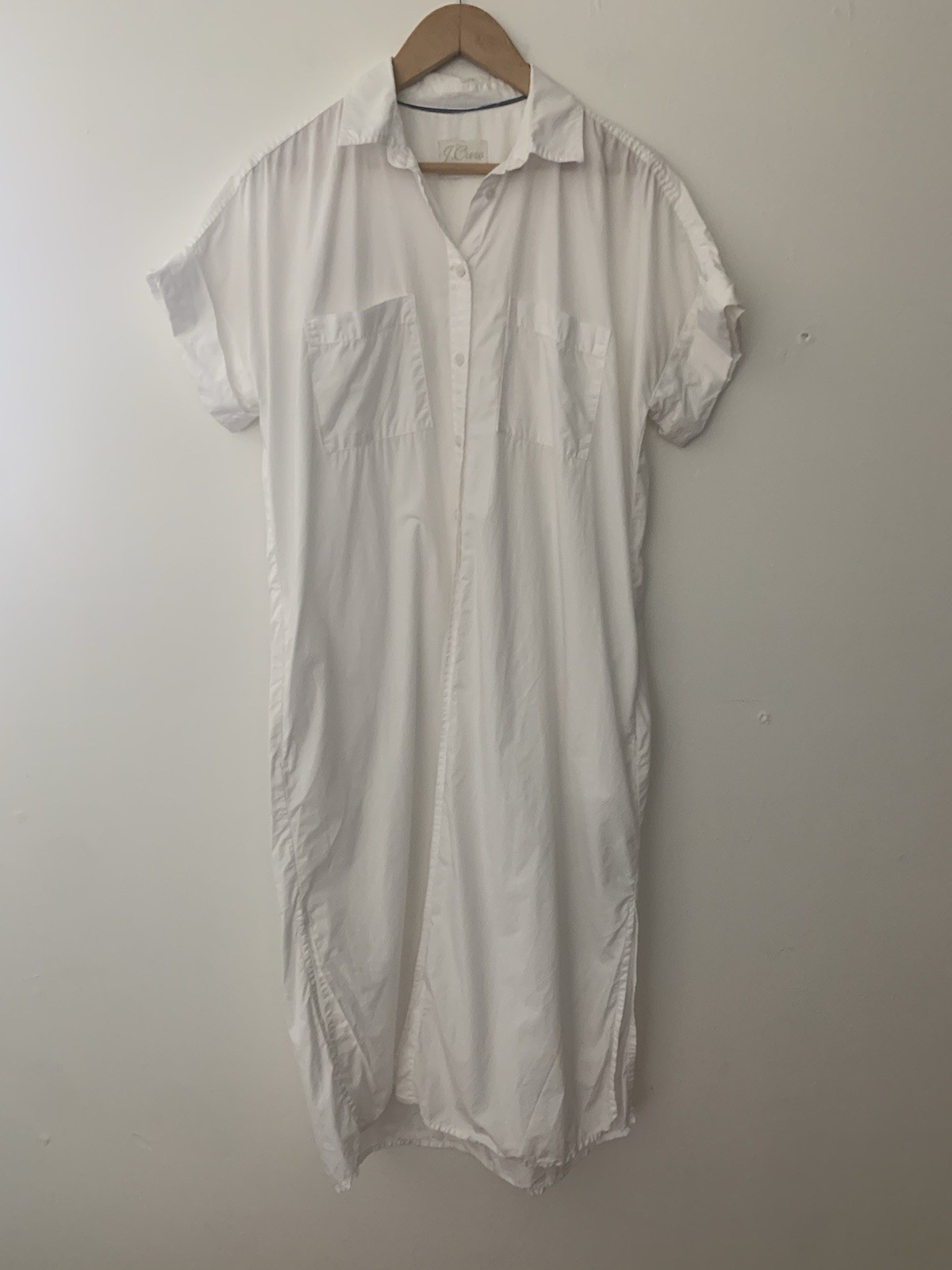 Jcrew White Button Down Maxi Shirt Dress S Relaxed Cuff Short Sleeve Coverup