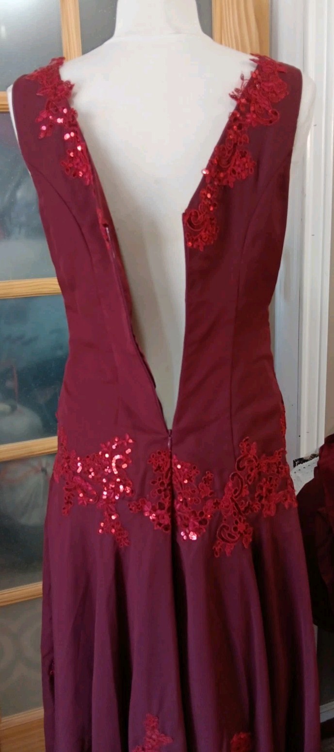 Party Dress Chiffon Sequined Lace Jacket Drop Waist Lined Sz 10 Handkerchief Hem