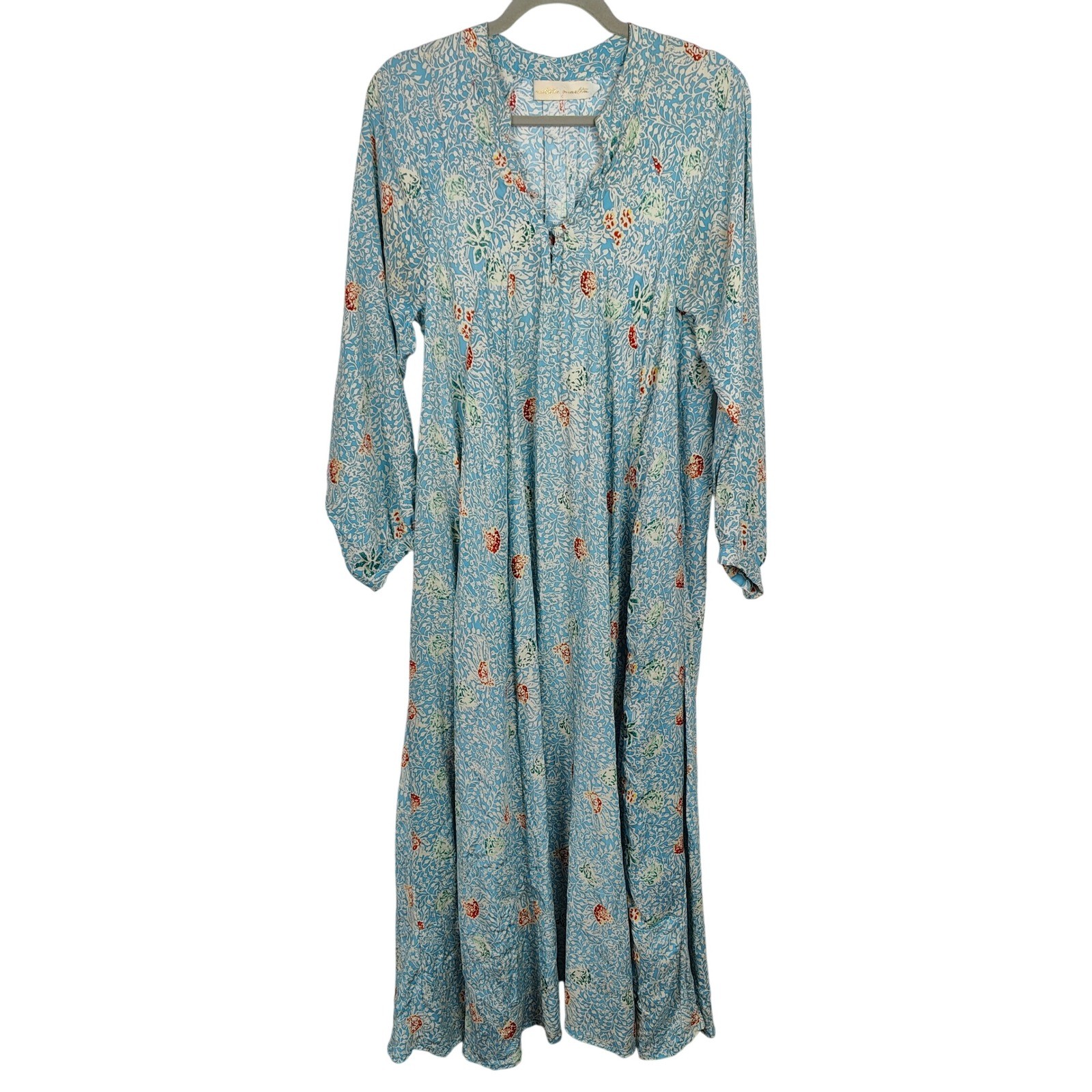 Natalie Martin Silk Dress Women Small Blue Floral Print Maxi Bohemian Australia