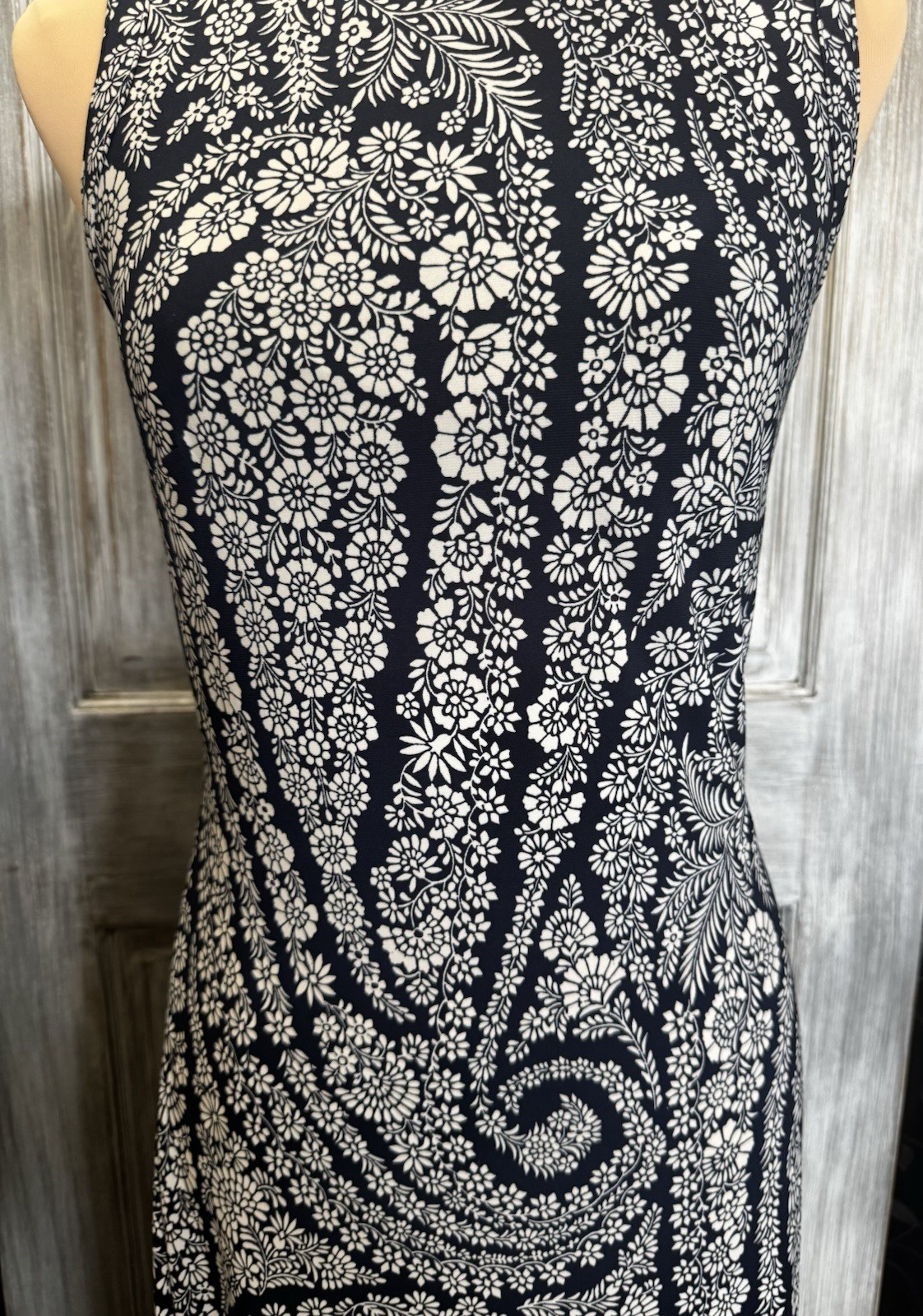 Tommy Hilfiger Navy/White Floral Paisley Sheath Maxi Dress Strappy Back (Size 4)