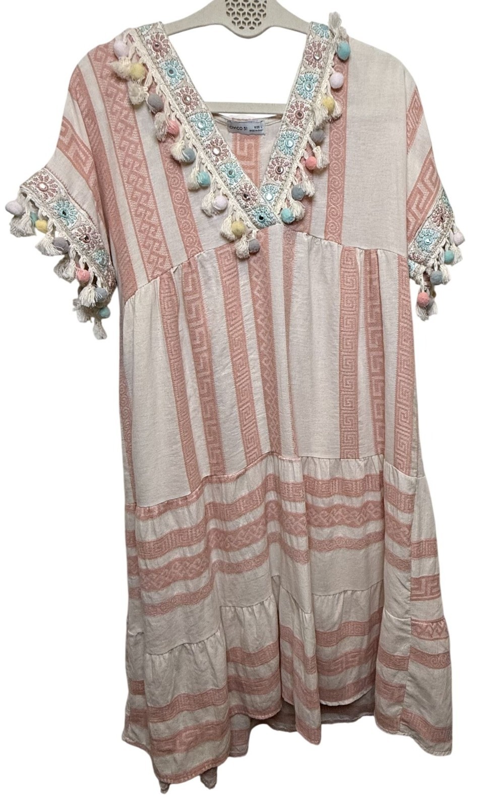 Civico 51 Boho Pom Pom Tassel Dress | Made in Italy | Size L Festival Vacation