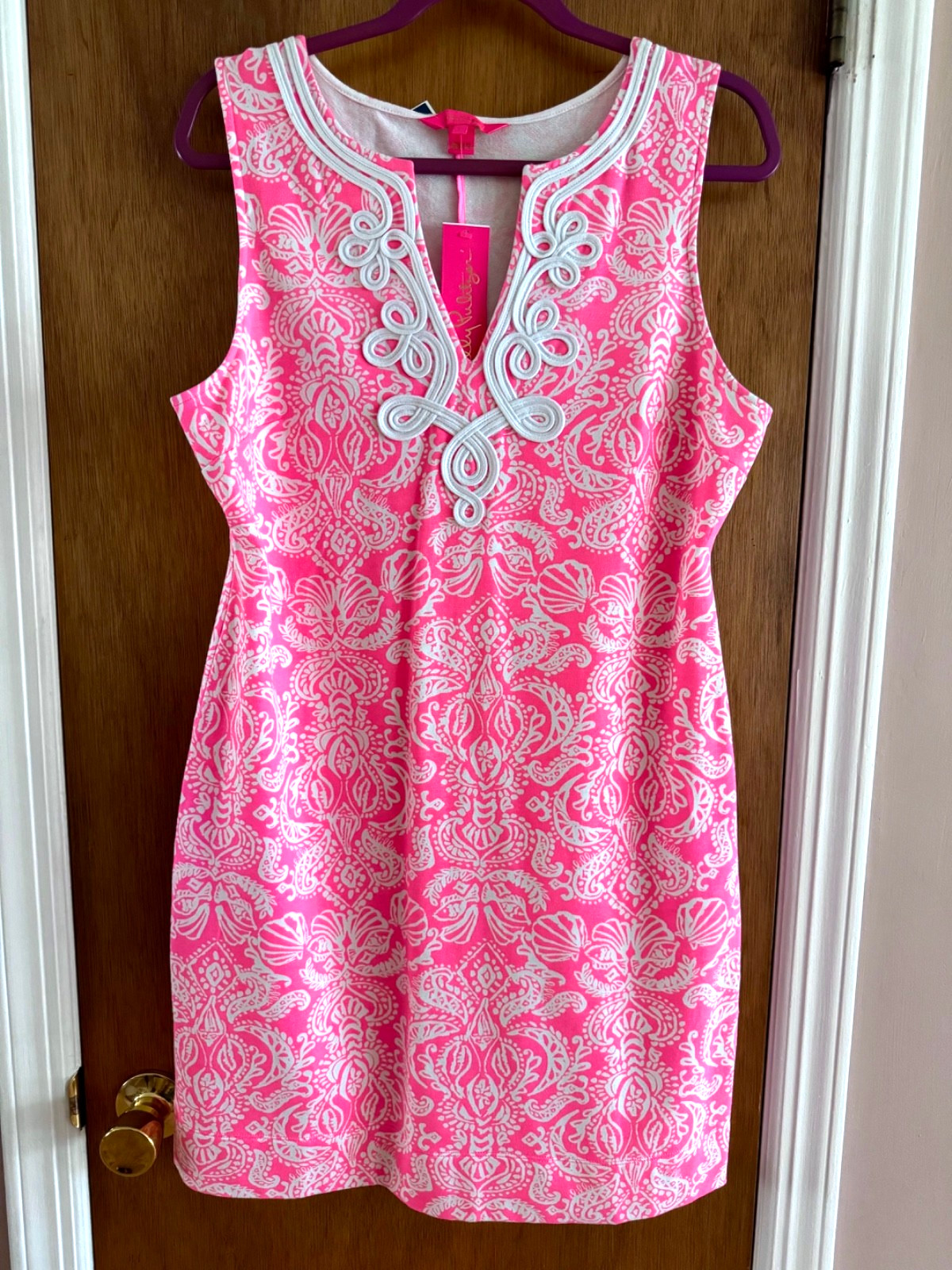 NWT LILLY PULITZER Harper Sleeveless Shift Dress–Pink “Clawdia” Shell Print – L
