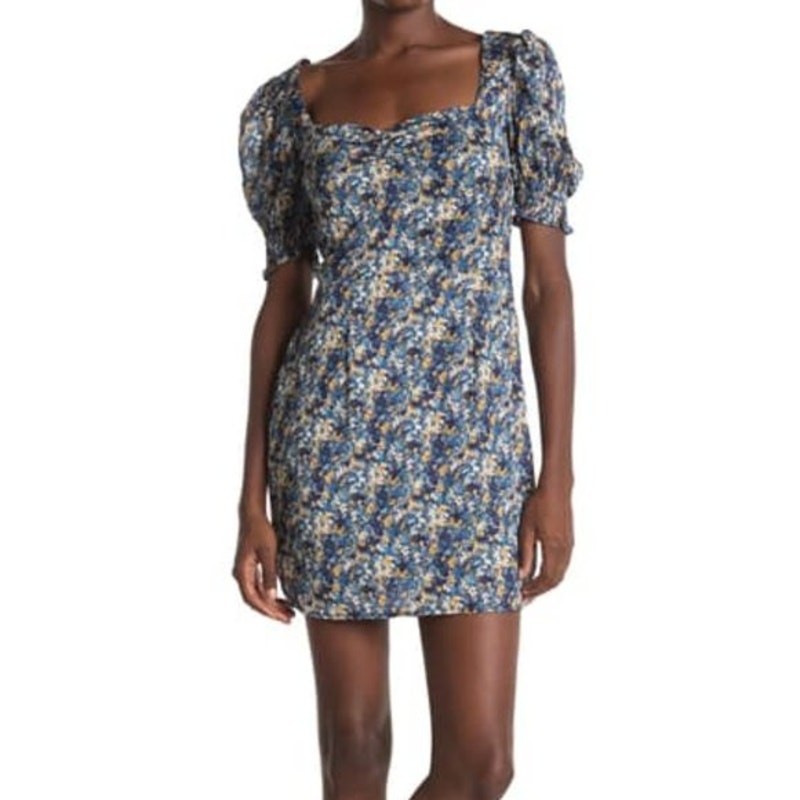 NSR Cami Sweetheart Neck Puff Sleeve Floral Mini Dress Size XL New with Tags