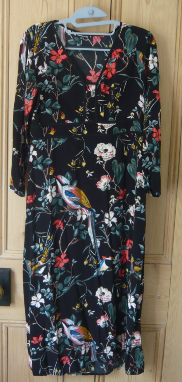 Warehouse Black Floral Check Midi Boho Dress Size 12 Lightweight Fabric