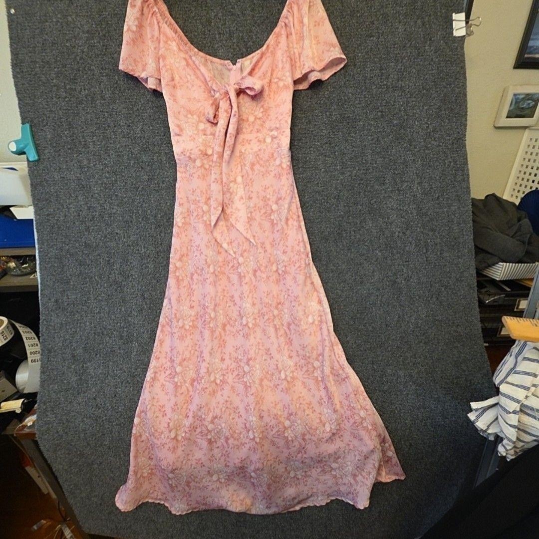 Audrey Parks Dress Womens XS Pink Floral Off Shoulder Maxi Bow Flutter Sleeve
