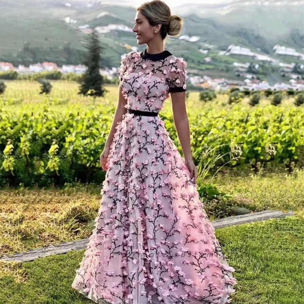 Custom A-line Long Sleeve Round Neck Flower Cocktail Dress Woman Luxury Evening