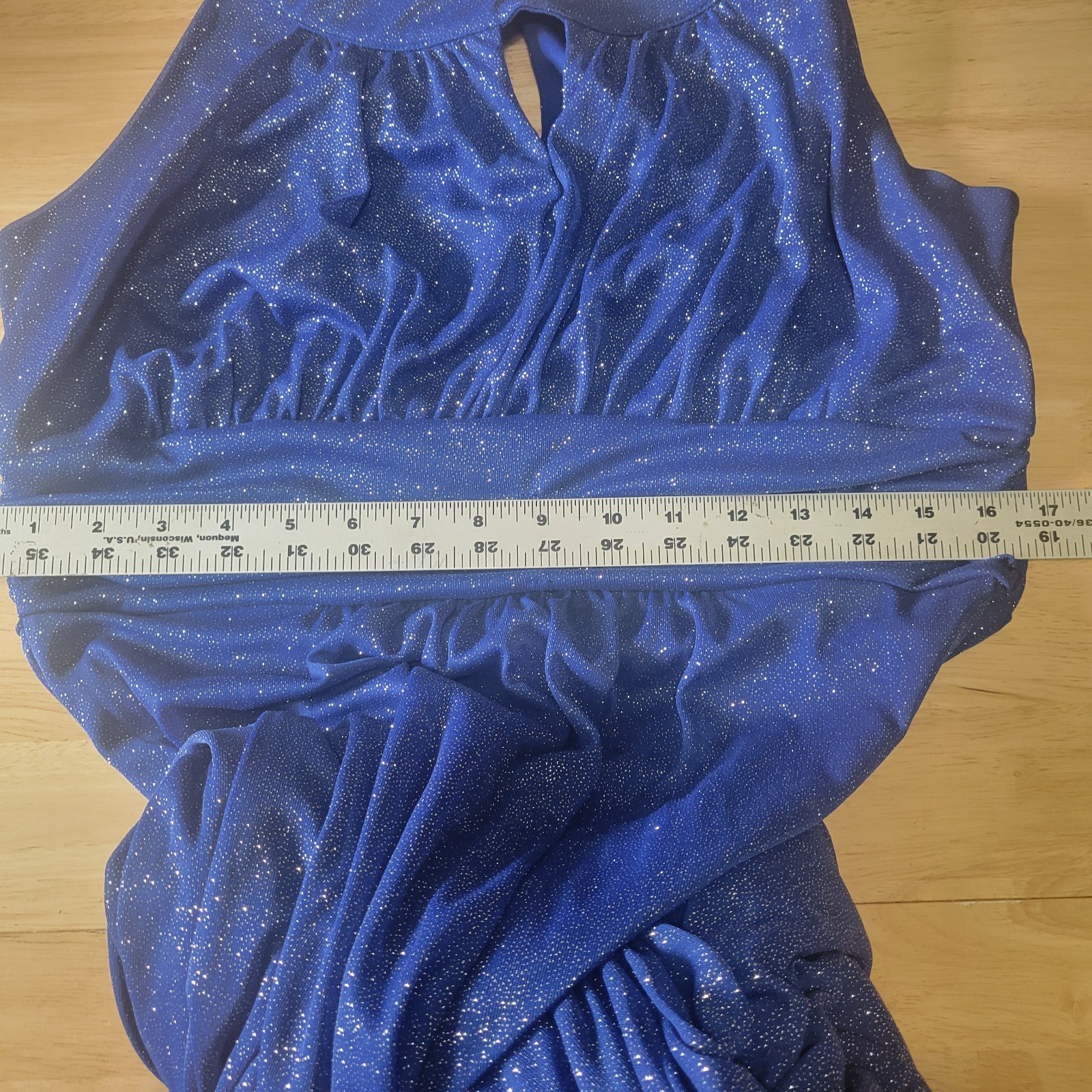 Enfocus Sparkle Halter Maxi Navy Blue Dress with Silver Lurex Petite Size 4P