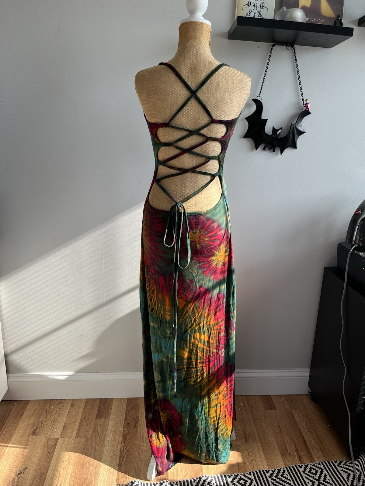 Parava Clothing Tie Dye Lace Up Back Maxi Dress Festival Boho Hippie M/L