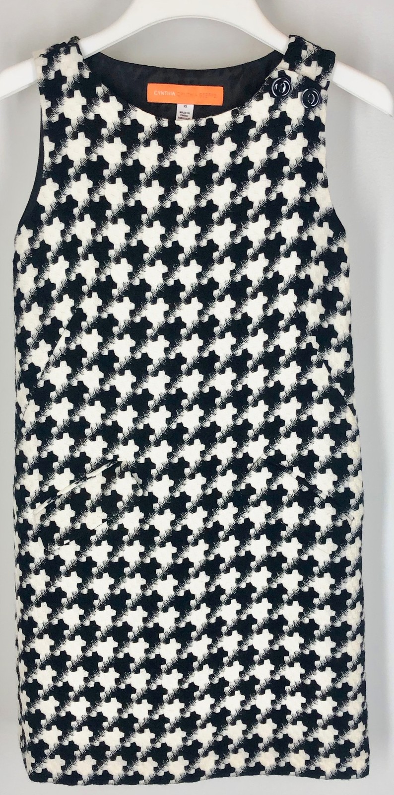 Cynthia Steffe Shift Dress XS 60s Mod Mini Black Cream 100% Wool Sleeveless