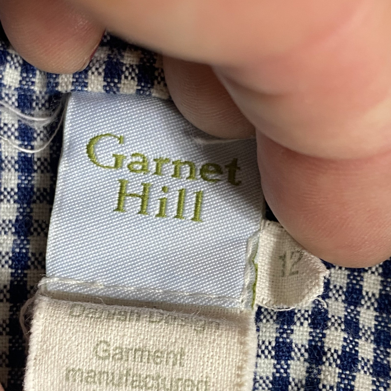 Garnet Hill Dress 12 Blue White Check Thin Strap Empire Waist Pockets Side Zip