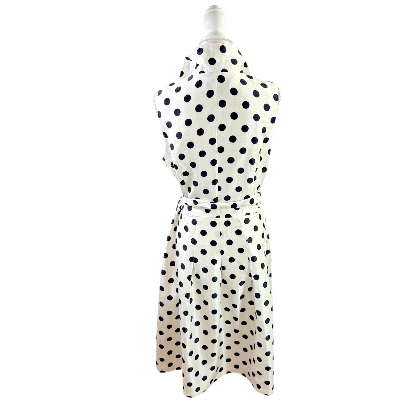 NWOT JESSICA HOWARD White Black Polka Dot Sleeveless belted Fit & Flare Dress 14