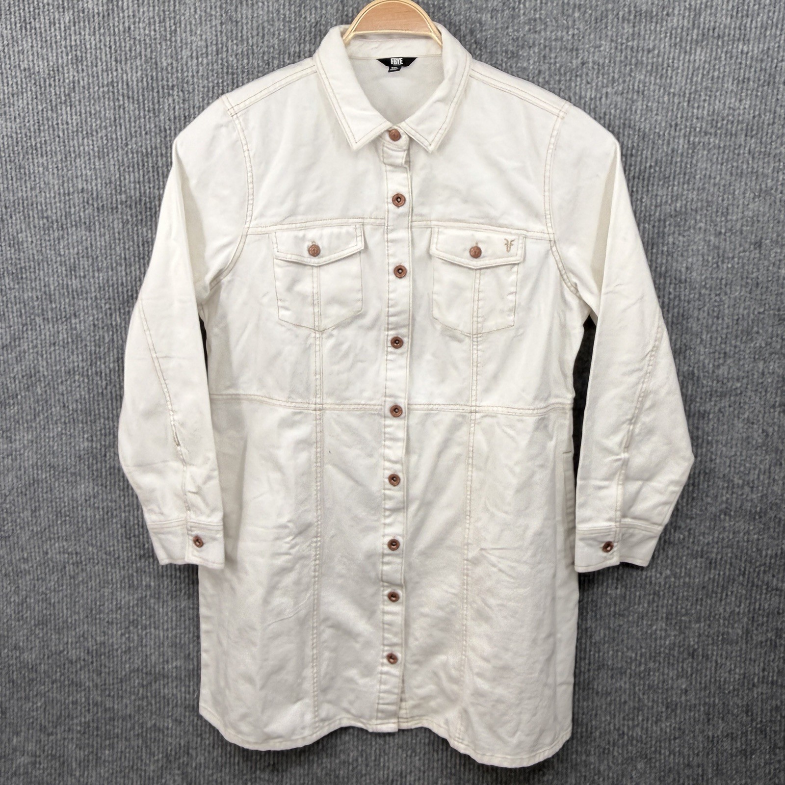 Frye Women Denim Off White Button Up Long Sleeve Shirt Mini Dress XXL Cowgirl