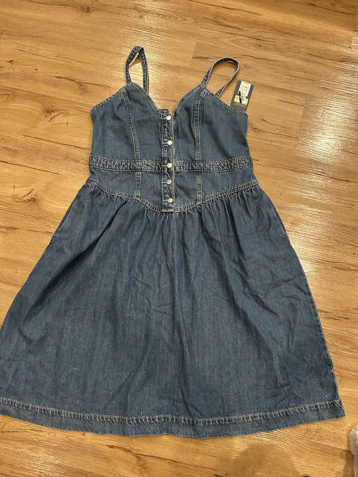 Universal Thread Blue Denim V-Neck Button Front Strappy Sundress Knee 12