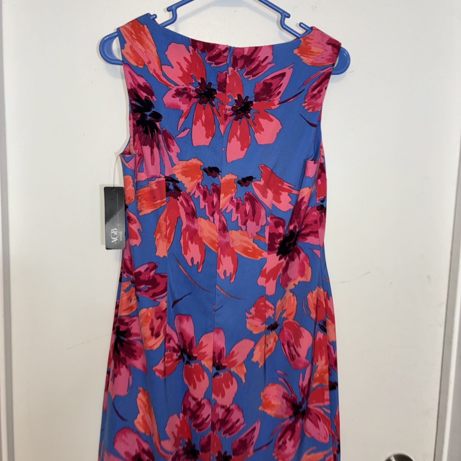 AGB Sheath Dress Women’s 10 Blue Pink Floral Sleeveless Tropical Zipper NWT