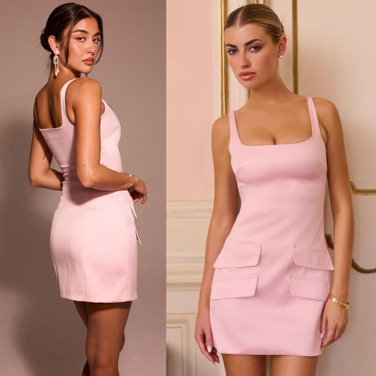House of CB Cosette Mini Dress Rose Shadow Satin Sleeveless Size L