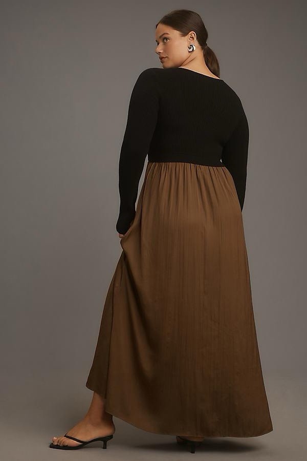 ANTHROPOLOGIE Thea Twofer Sweater Maxi Dress Scoop Neck Black UK 1XL RRP £148