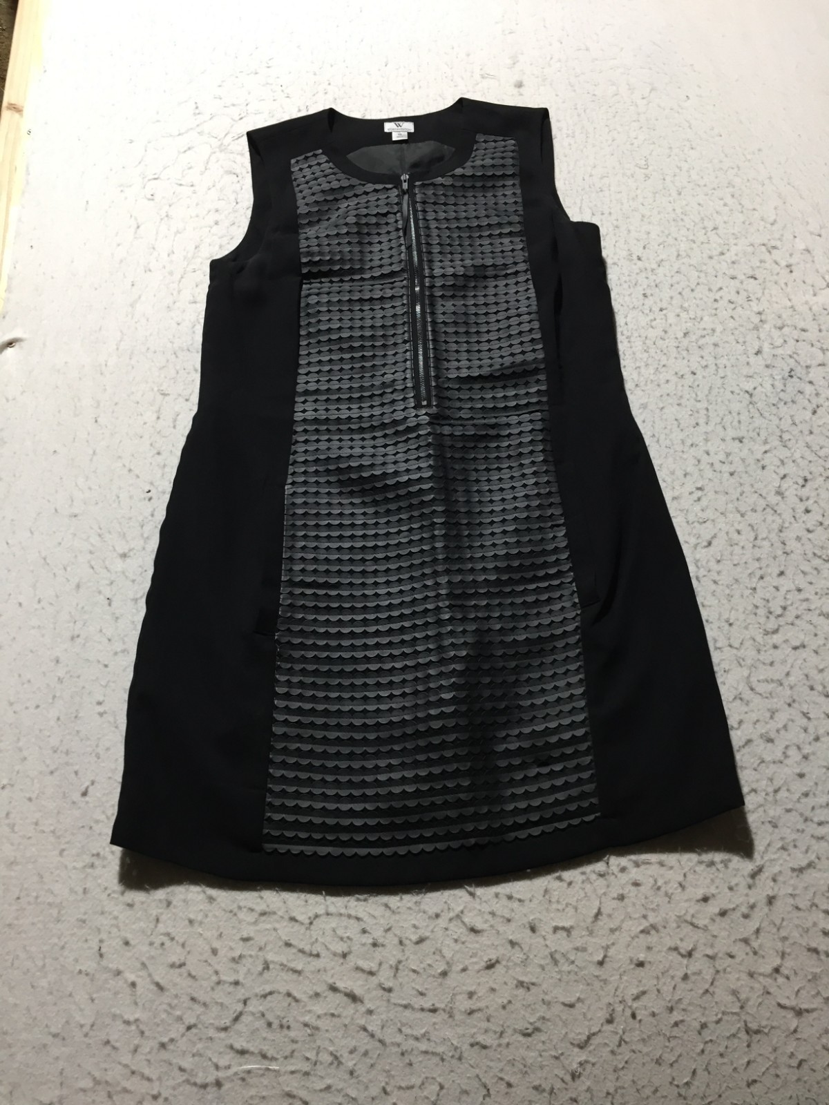 Worthington Tank Dress Womens 10 Black Faux Leather Circles Pockets 1/2 Zip