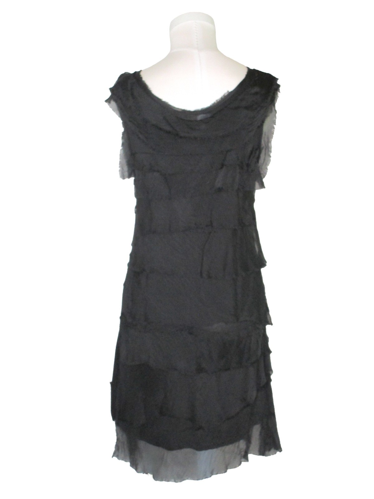 Italian Black Silk Tiered Ruffle Dress OS Boho Fairy Goth Festival Beach Grunge