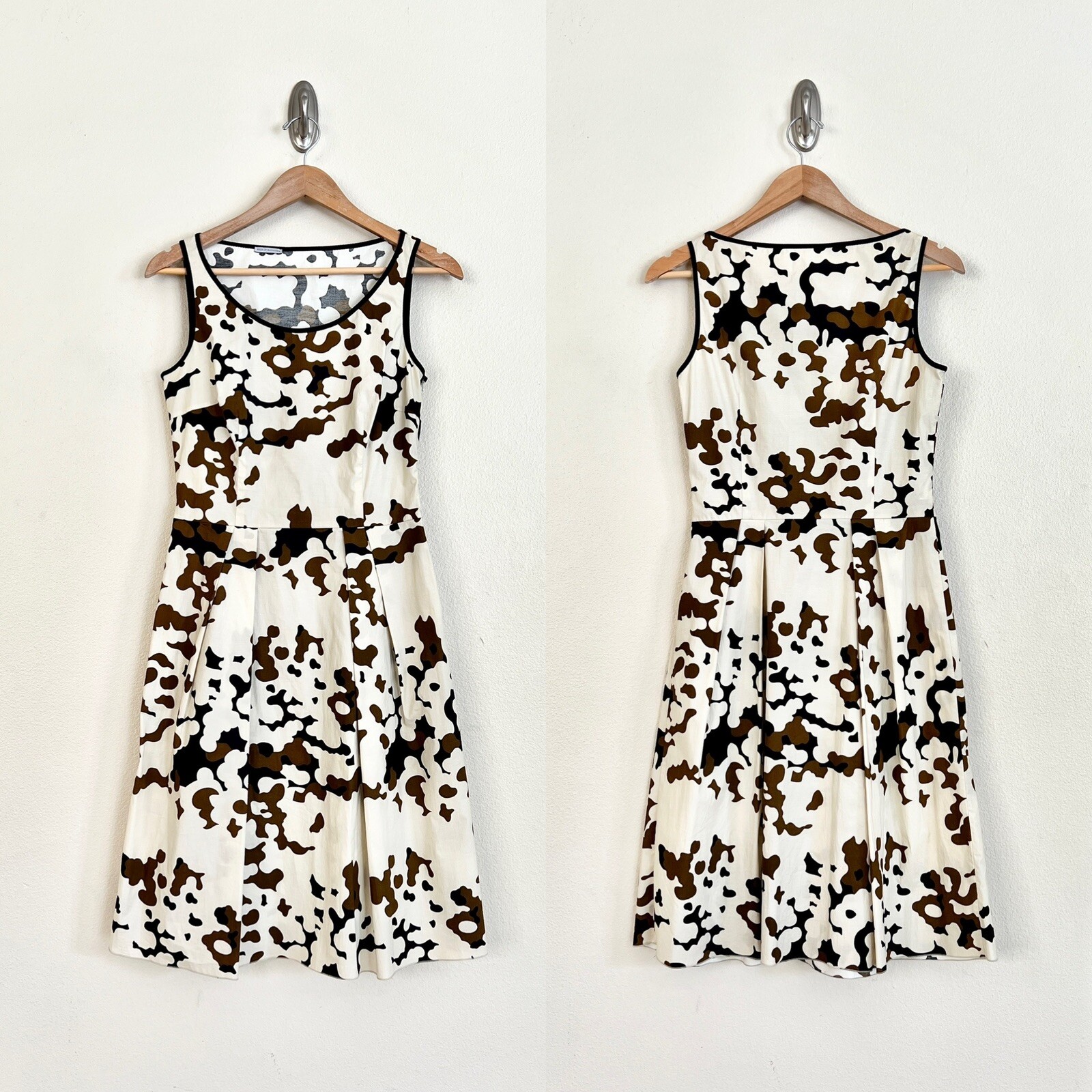Vintage PRADA 2007 Camouflage Print Pleated Ivory Sleeveless Fit Flare Dress 44