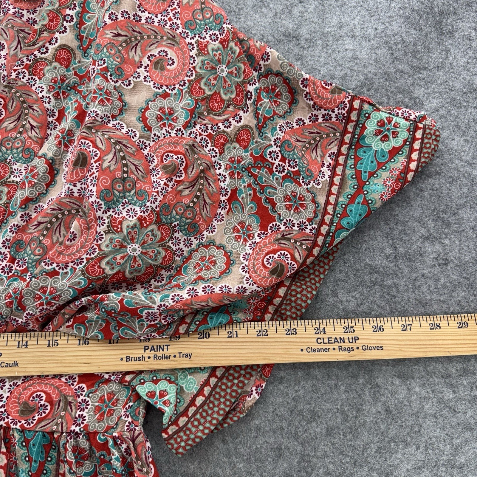 boemo Paisley Boho Maxi Dress Size M Red Pink Blue Kimono Sleeve V Neck Kaftan